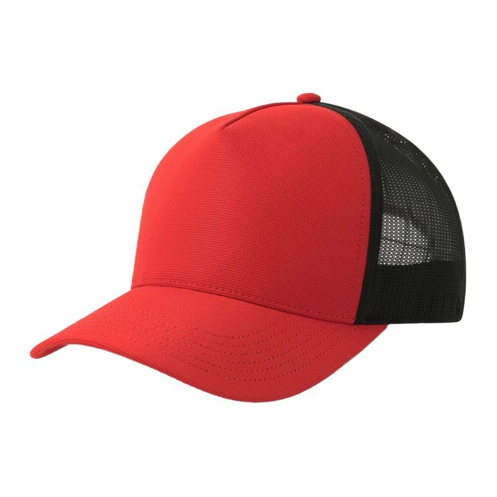 Atlantis Headwear Dempo 5 Panel Stretch Unstructured Trucker Cap / Red/Black